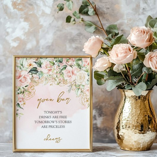 Poster Russe blush rose eucalyptus mariage Open bar