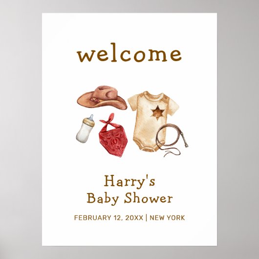 Poster Russe Boho Western Cowboy Baby shower Bienvenue (Devant)