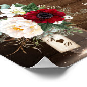 Poster Russe Bourgogne Floral Mason Jar Mariage Bienvenue (Coin)