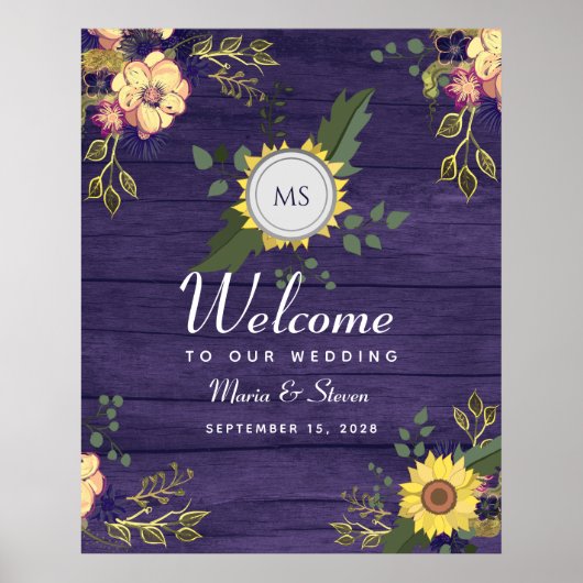 Poster Russe Floral Purple Mariage Accueil (Devant)