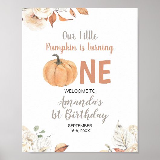 Poster Russe Orange Citrouille 1er anniversaire Bienvenue (Devant)
