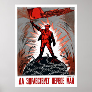 Poster Russe vintage 1er mai socialiste Lénine lié