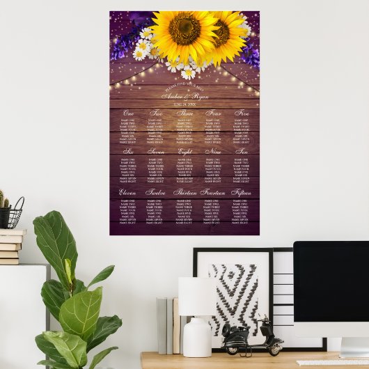 Poster Russe violet Jaune Tournesol Floral Country Grange (Bureau à domicile)