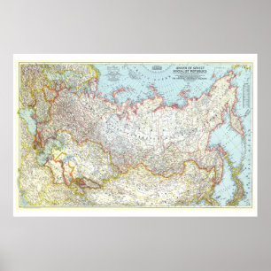 Poster " Russie (Union soviétique) : 1944 Carte détaillée