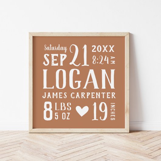 Poster Rust Baby Boy Birth Stats Keepsaké