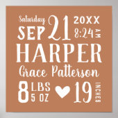 Poster Rust Baby Girl Birth Stats Keepsaké (Devant)