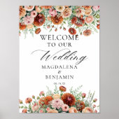 Poster Rust Dahlia Fleurs Sage Chute Calligraphie Bienven (Devant)