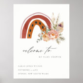 Poster Rust Orange Boho Flora Rainbow Baby shower Bienven (Devant)