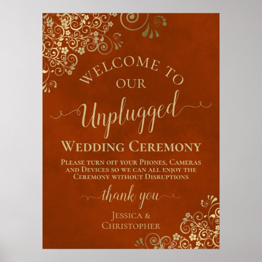 Poster Rust Orange & Gold Chic Unplugged Mariage Cerememy (Devant)