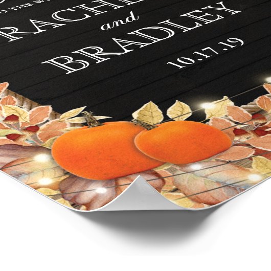 Poster Rustic Automne Lumières Citrouille Accueil Mariage (Coin)