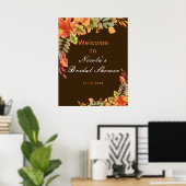 Poster Rustic Autumn Fall Leaves Bridal Shower Welcome (Bureau à domicile)