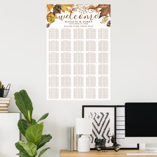 Poster Rustic Autumn Mariage 30 Table Seating (Bureau à domicile)