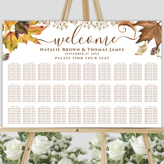 Poster Rustic Autumn Mariage 30 Table Seating