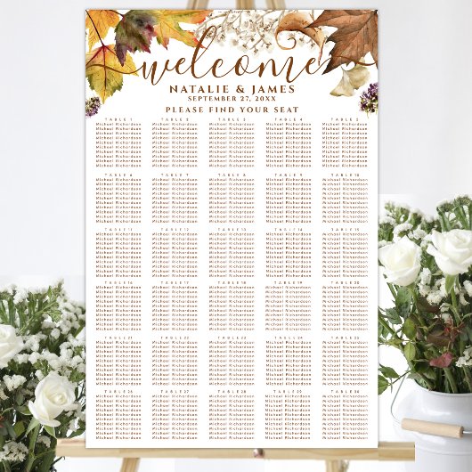 Poster Rustic Autumn Mariage 30 Table Seating