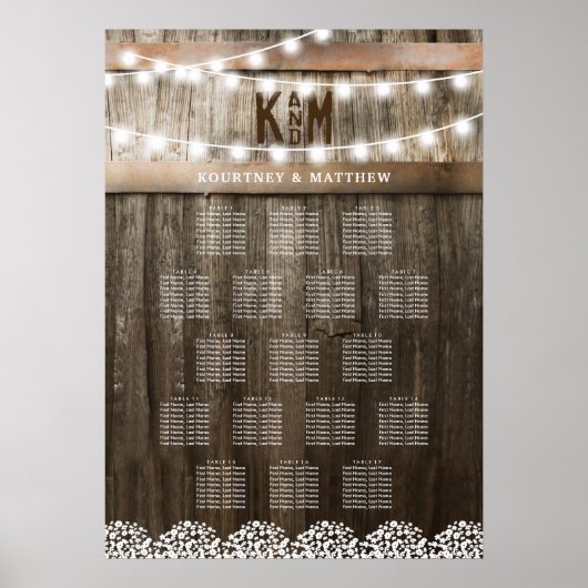 Poster Rustic Babys Respiration Mariage 17 Table Seating (Devant)