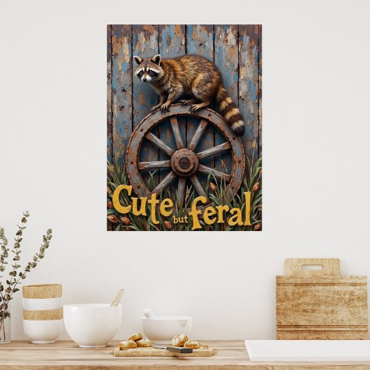 Poster Rustic Bandit : Raccoon sur la roue (Cuisine)
