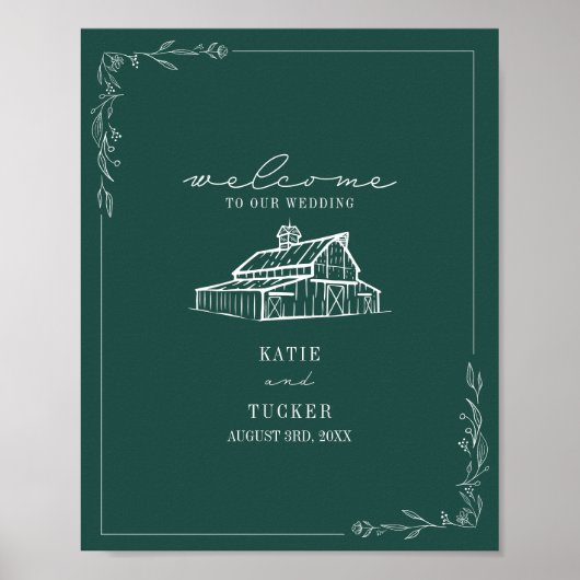 Poster Rustic Barn Emerald Mariage de automne vert Bienve (Devant)