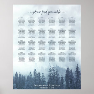 Poster Rustic Blue Pines 24 Table Wedding Seating Chart
