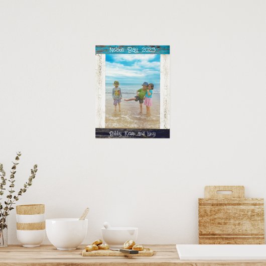 Poster Rustic Blue White Beach Wood Text Photo Frame (Cuisine)