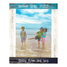 Rustic Blue White Beach Wood Text Photo Frame