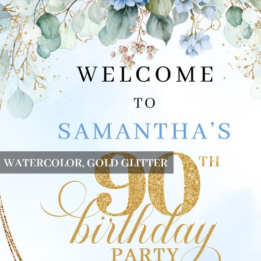 Poster Rustic Boho Blue Hydrangeas 90th birthday welcome