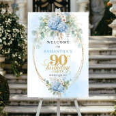 Poster Rustic Boho Blue Hydrangeas 90th birthday welcome