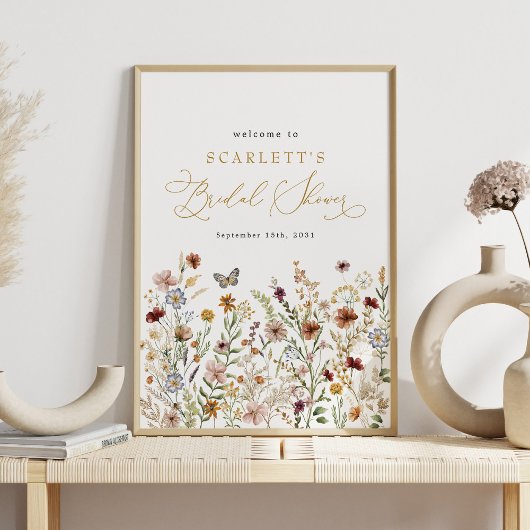 Poster Rustic Boho Fleurs sauvages Fête des mariées Bienv