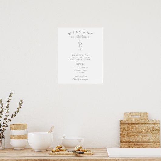 Poster Rustic Botanical Simple Wedding Unplugged Ceremony (Cuisine)