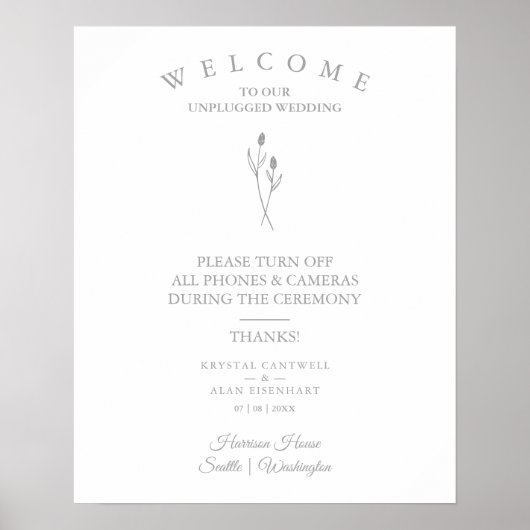 Poster Rustic Botanical Simple Wedding Unplugged Ceremony (Devant)