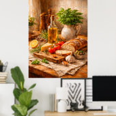 Poster Rustic Bread and Olive Oil a Mediterranean Kitchen (Bureau à domicile)