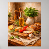 Poster Rustic Bread and Olive Oil a Mediterranean Kitchen (Devant)