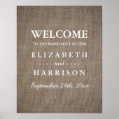 Poster Rustic Burlap Mariage Bienvenue (Devant)
