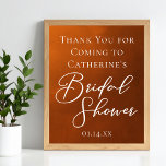Poster Rustic Burnt Orange Bridal Shower Welcome<br><div class="desc">This rustic burnt orange bridal shower poster features beautiful white typography for an autumn party featuring boho colors for fall decor. Minimalist white typography on a print for a bohemian bride.</div>