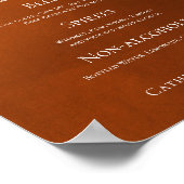 Poster Rustic Burnt Orange Simple Autumn Mariage Bar Menu (Coin)