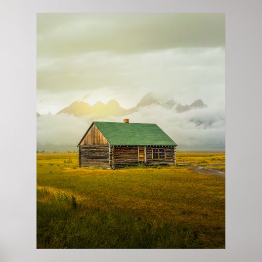 Poster Rustic Cabin at Sunrise – Grand Teton National Par (Devant)