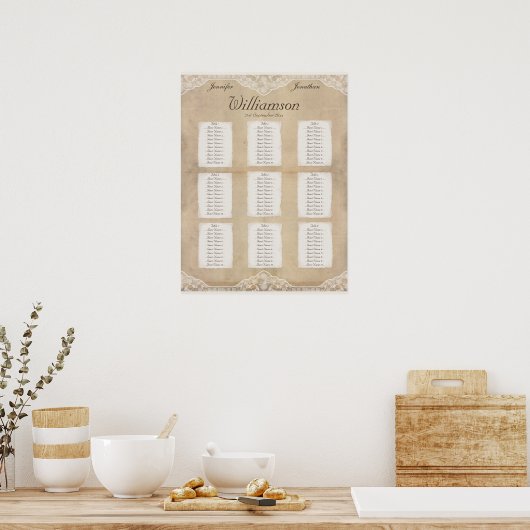 Poster Rustic Canvas, Paper & Lace Look Seating Chart (Cuisine)