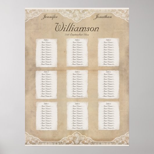 Poster Rustic Canvas, Paper & Lace Look Seating Chart (Devant)