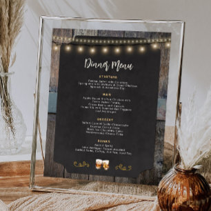 Poster Rustic Cheers Whiskey Thème 8x10 Dîner Menu