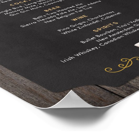 Poster Rustic Cheers Whiskey Theme 8x10 Menu Boisson (Coin)
