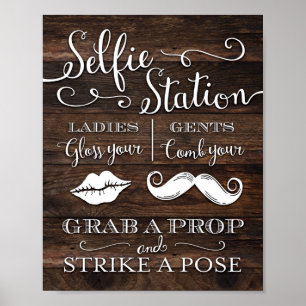 Poster Rustic Chic SELFIE STATION GRAB A PROP SIGNALER Im