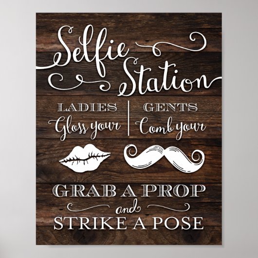 Poster Rustic Chic SELFIE STATION GRAB A PROP SIGNALER Im (Devant)