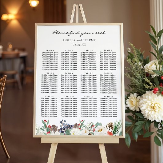 Poster Rustic Chic Winter Floral Wedding Seating Chart