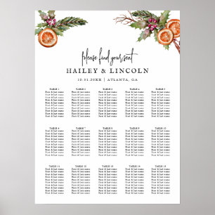 Poster Rustic Christmas Wreath Wedding Seating Chart