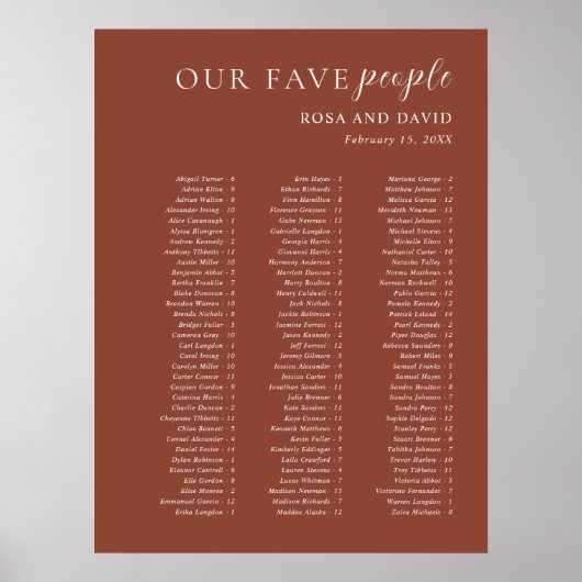 Poster Rustic Copper Modern Wedding Seating Chart (Devant)
