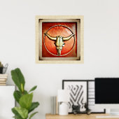 Poster Rustic Country Bull Horns Faux Design en cuir (Bureau à domicile)