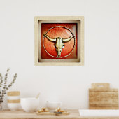 Poster Rustic Country Bull Horns Faux Design en cuir (Cuisine)