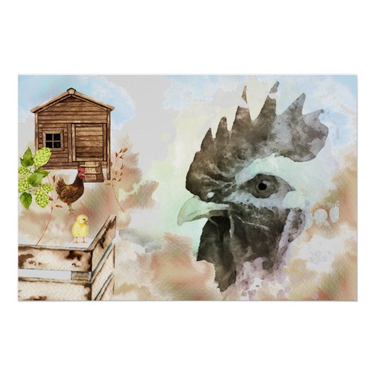 Poster *~*Rustic Country Chicken Coop Hen Farm House Chic (Devant)