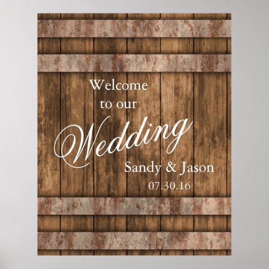 Poster Rustic Country Grange Mariage en bois Bienvenue (Devant)