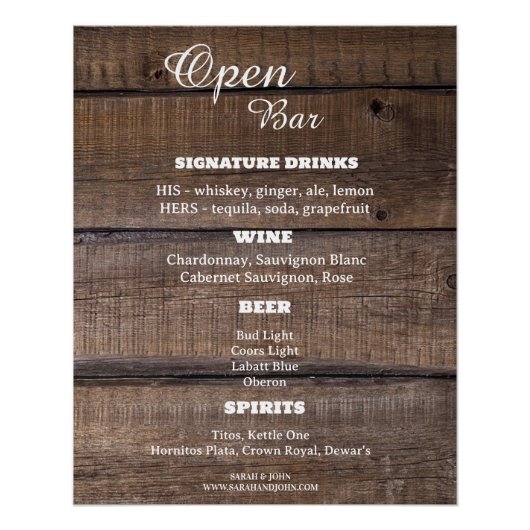 Poster Rustic Country Open Bar Sign Business Mariage (Devant)