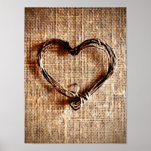 Poster Rustic Country Twine Heart on Burlap Imprimer